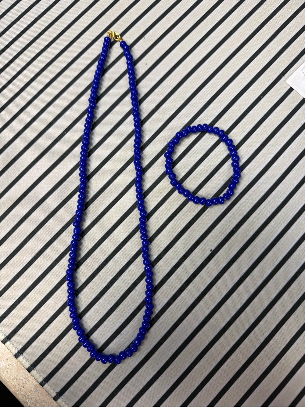 Blue Beaded Necklace and Bracelet Set